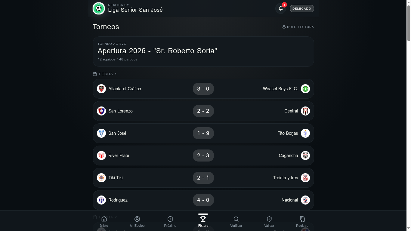 Captura de NexLiga: Fixture